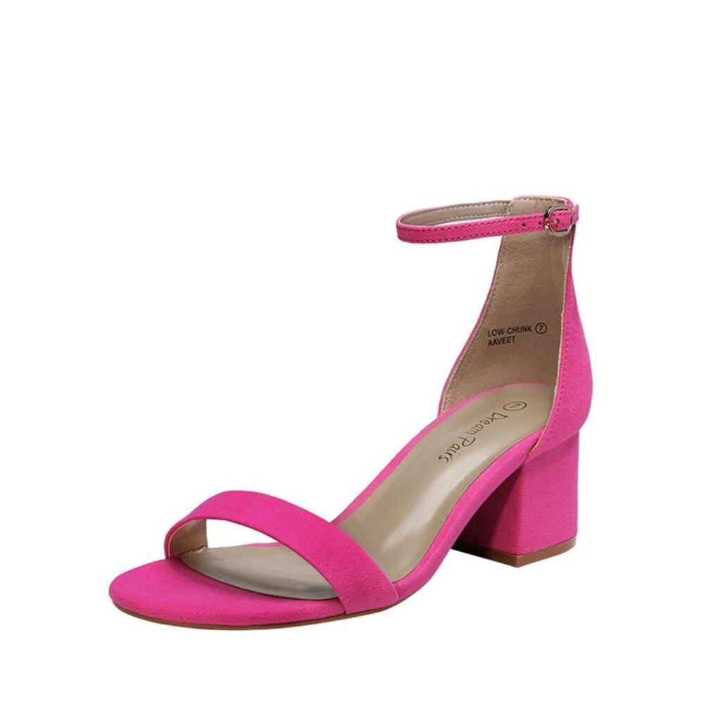 Dream Pairs Hot Pink Suede Ankle Strap Low Block Heel Sandals Womens Size 5